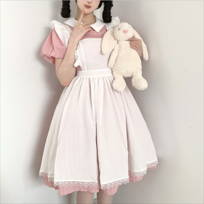Vintage Fashion Dresses - Robe longue rose et blanche de